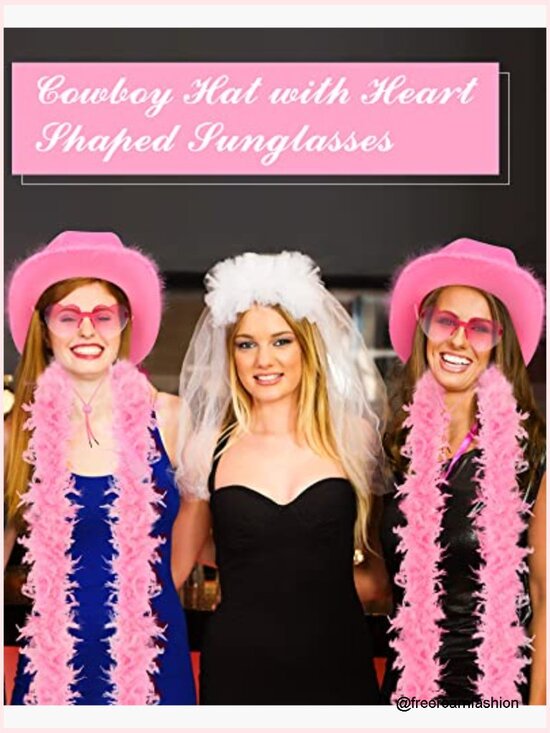 Cowgirl Hat with Boa and Heart Sunglasses Set for Women Costume display picture 1